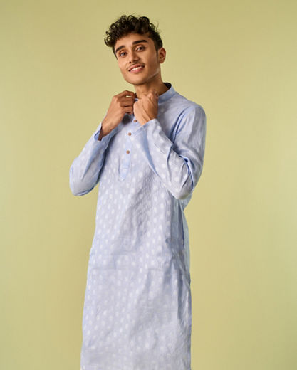 Diwas Men Light Blue Cotton Kurta Pajama