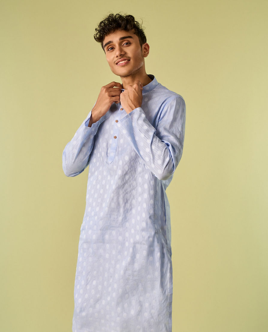 Diwas Men Light Blue Cotton Kurta Pajama