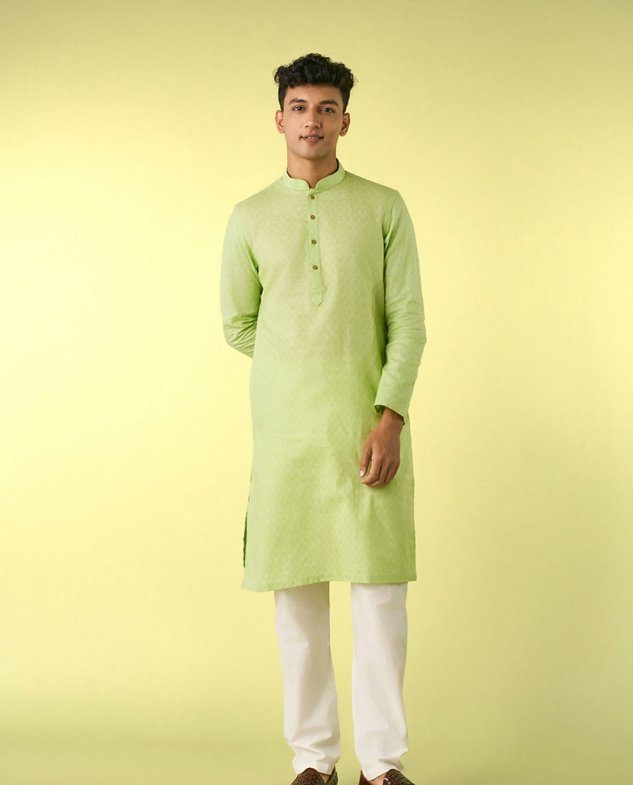 Diwas Men Light Mid Green Cotton Kurta Pajama