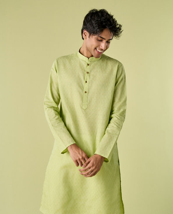 Diwas Men Light Mid Green Cotton Kurta Pajama