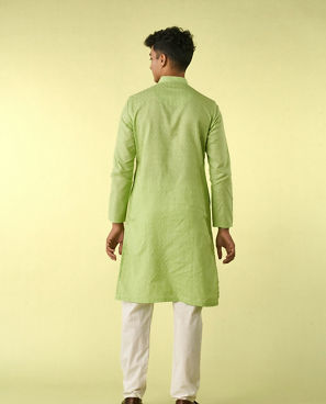 Diwas Men Light Mid Green Cotton Kurta Pajama