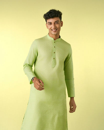 Diwas Men Light Mid Green Cotton Kurta Pajama