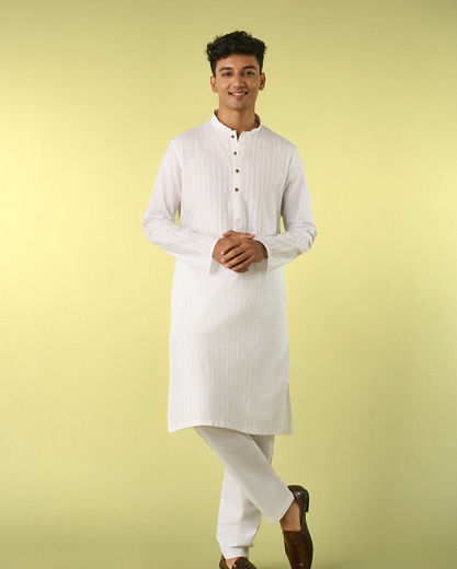 Diwas Men Elegant White Cotton Kurta Pajama