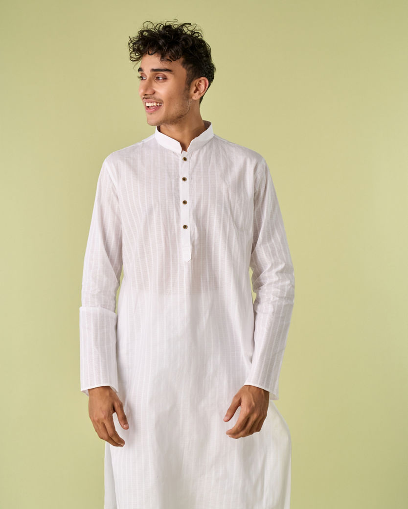 Diwas Men Elegant White Cotton Kurta Pajama