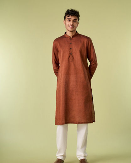 Diwas Men Festive Charm Rust Kurta Pajama