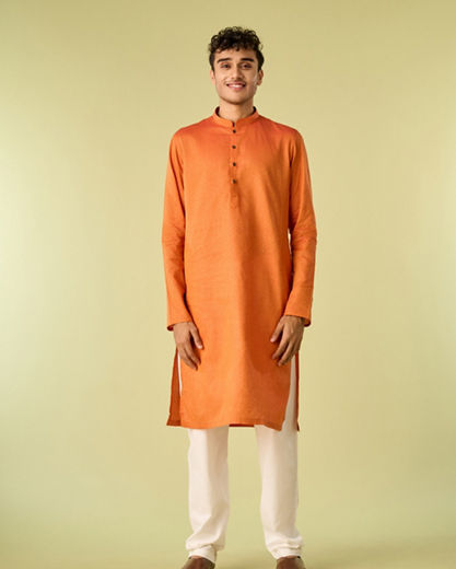 Diwas Men Radiant Orange Cotton Kurta Pajama