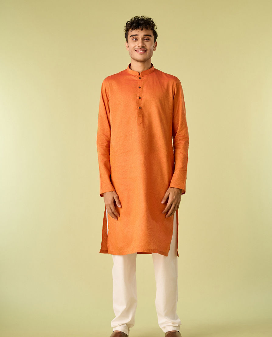 Diwas Men Radiant Orange Cotton Kurta Pajama