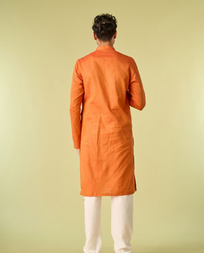 Diwas Men Radiant Orange Cotton Kurta Pajama