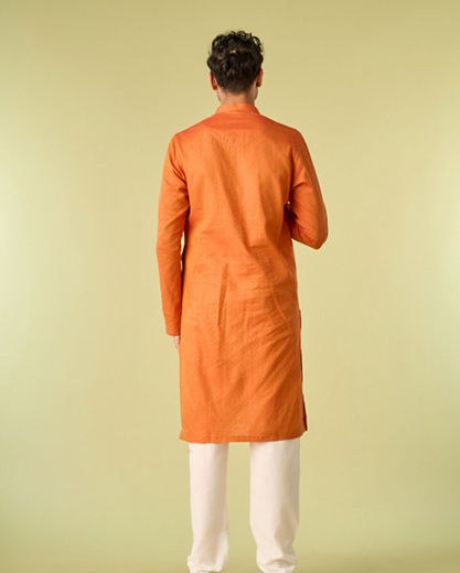 Diwas Men Radiant Orange Cotton Kurta Pajama