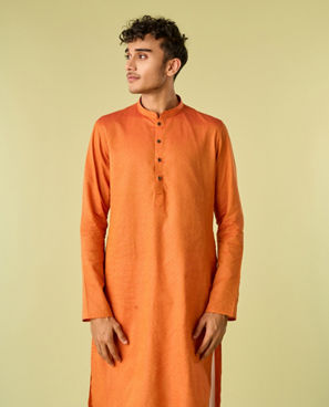 Diwas Men Radiant Orange Cotton Kurta Pajama