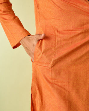 Diwas Men Radiant Orange Cotton Kurta Pajama