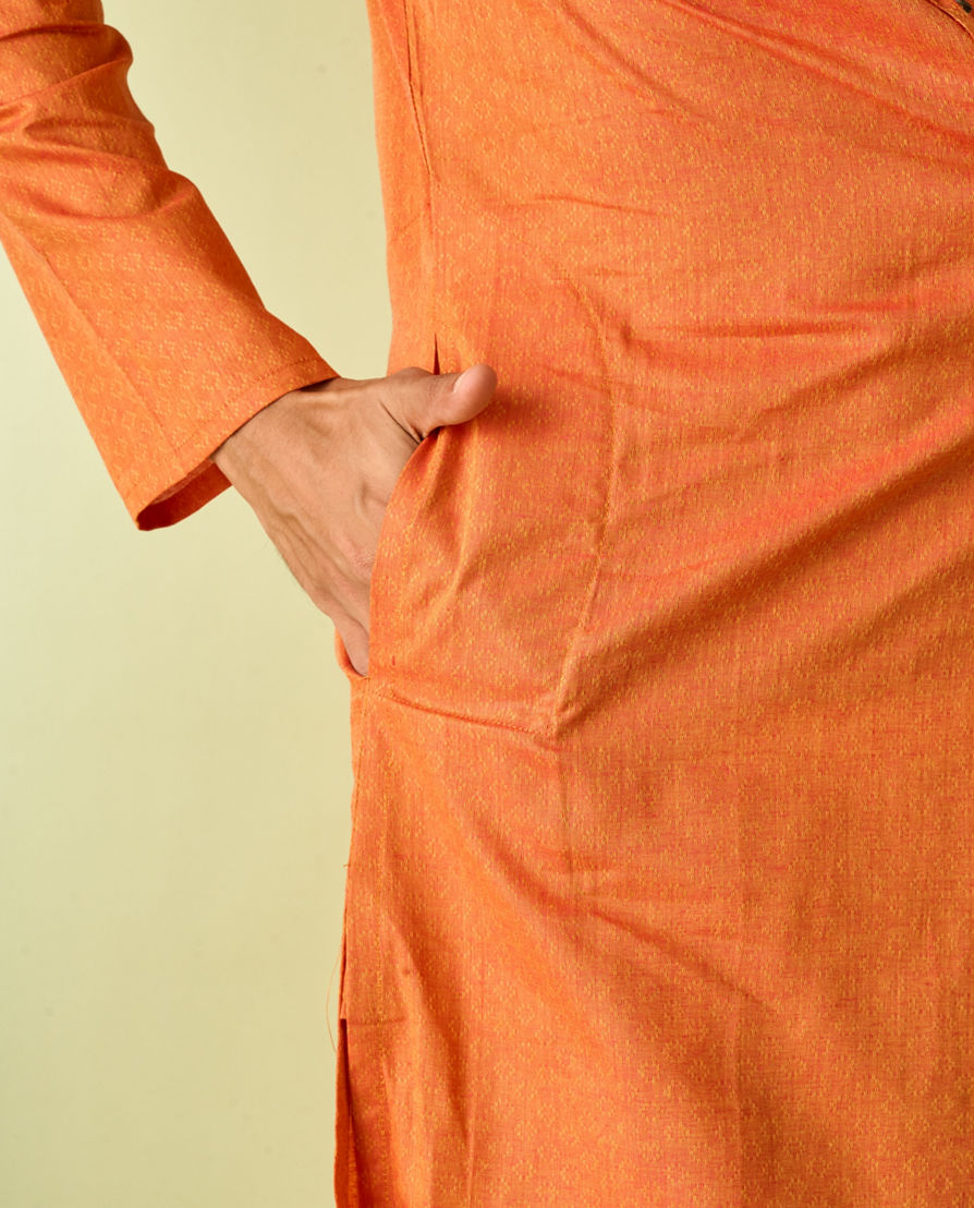 Diwas Men Radiant Orange Cotton Kurta Pajama