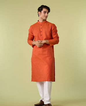 Diwas Men Regal Orange Splendor Cotton Kurta Pajama