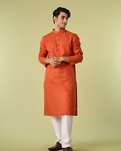 Diwas Men Regal Orange Splendor Cotton Kurta Pajama