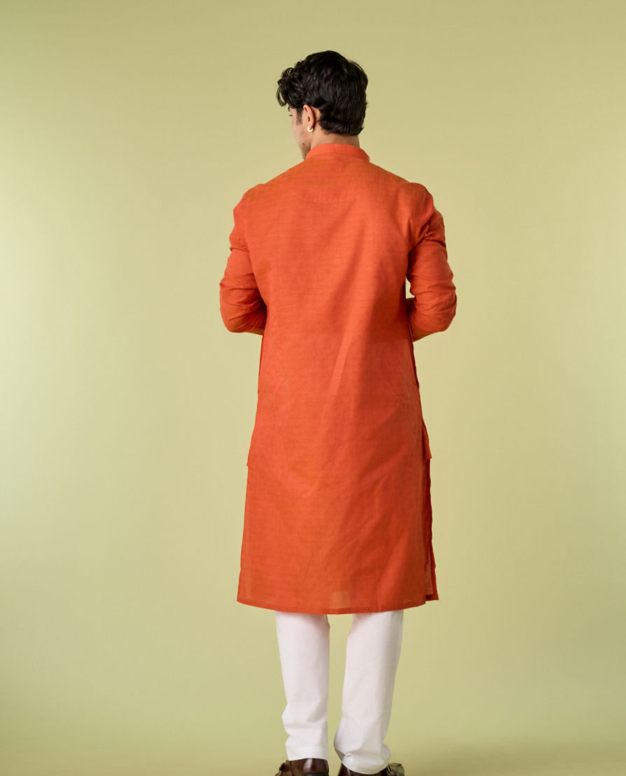 Diwas Men Regal Orange Splendor Cotton Kurta Pajama