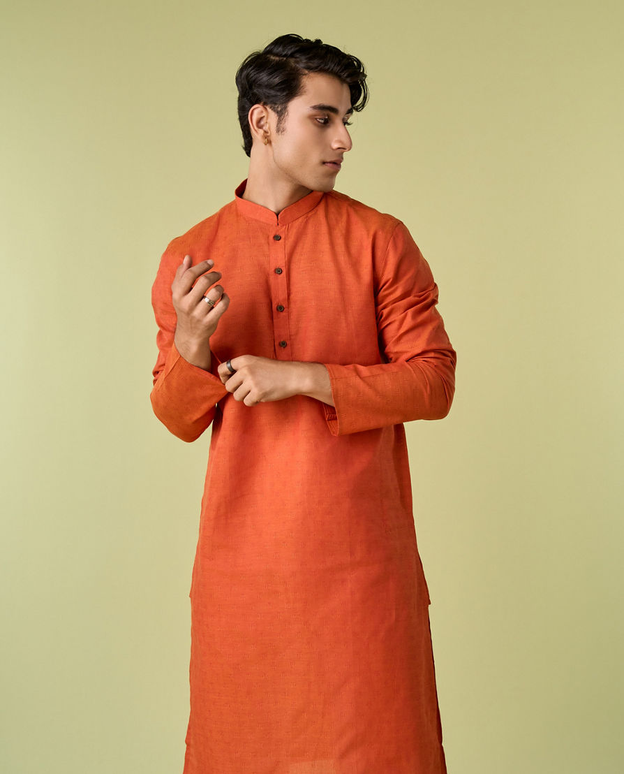 Diwas Men Regal Orange Splendor Cotton Kurta Pajama