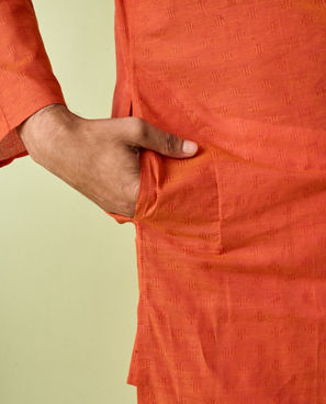 Diwas Men Regal Orange Splendor Cotton Kurta Pajama