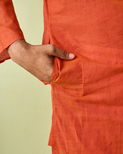 Diwas Men Regal Orange Splendor Cotton Kurta Pajama