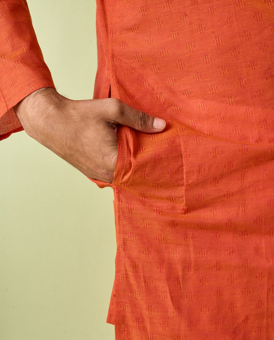 Diwas Men Regal Orange Splendor Cotton Kurta Pajama