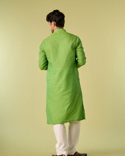 Diwas Men Light Mid Green Cotton Curated Kurta Pajama