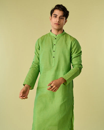 Diwas Men Light Mid Green Cotton Curated Kurta Pajama