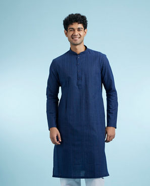 Diwas Men Dark Blue Cotton Kurta Pajama