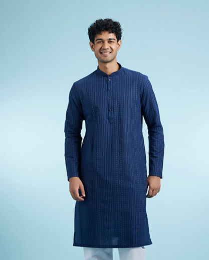 Diwas Men Dark Blue Cotton Kurta Pajama