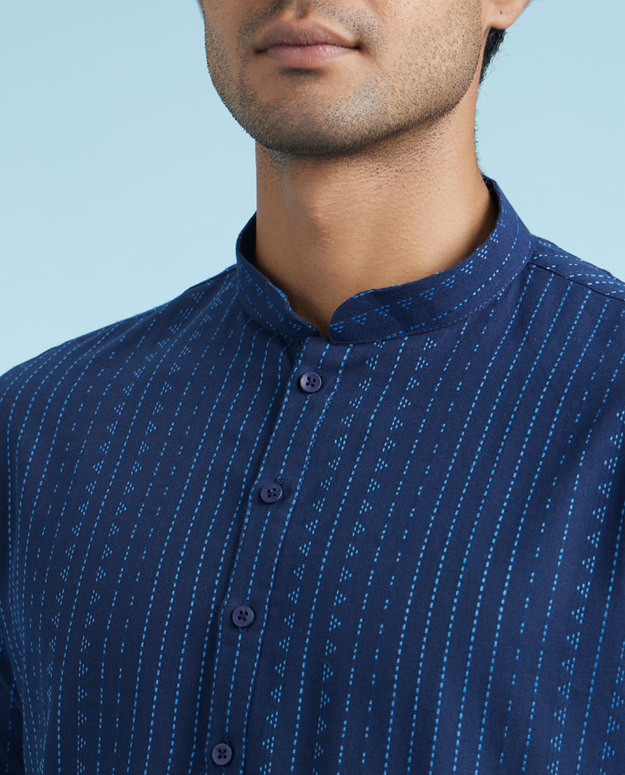 Diwas Men Dark Blue Cotton Kurta Pajama