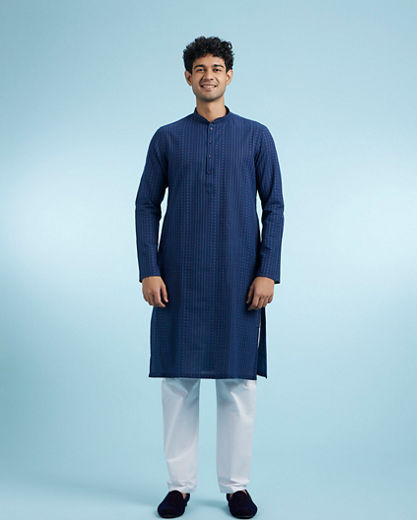 Diwas Men Dark Blue Cotton Kurta Pajama