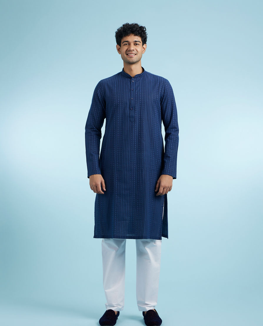 Diwas Men Dark Blue Cotton Kurta Pajama