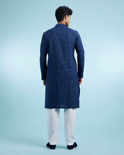 Diwas Men Dark Blue Cotton Kurta Pajama