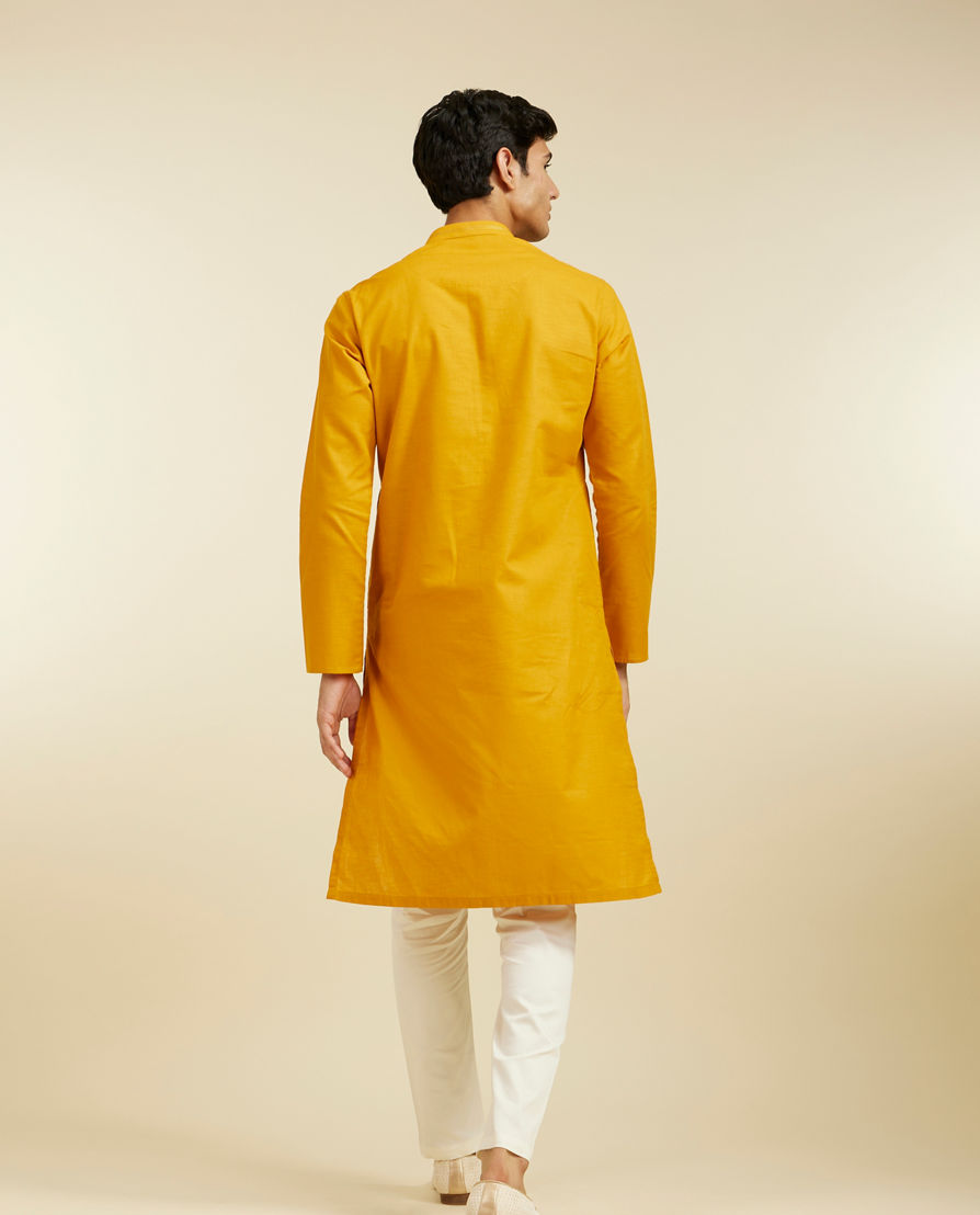 Diwas Men Mustard Yellow Plain Kurta Pajama With Embroidered Collar