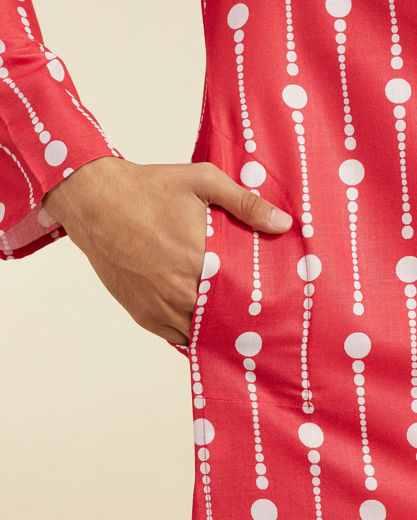 Diwas Men Poppy Red Modish Dotted Printed Kurta Pajama