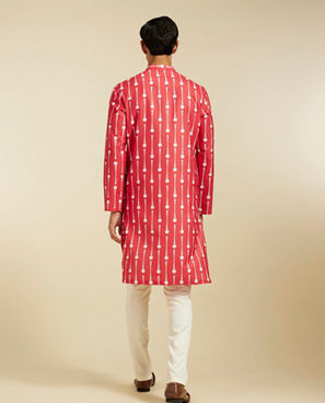 Diwas Men Poppy Red Modish Dotted Printed Kurta Pajama