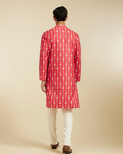 Diwas Men Poppy Red Modish Dotted Printed Kurta Pajama