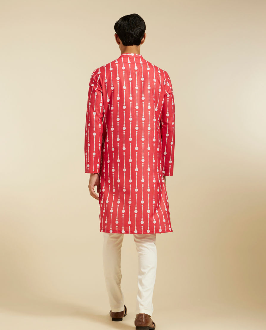 Diwas Men Poppy Red Modish Dotted Printed Kurta Pajama