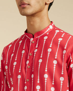 Diwas Men Poppy Red Modish Dotted Printed Kurta Pajama