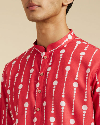Diwas Men Poppy Red Modish Dotted Printed Kurta Pajama