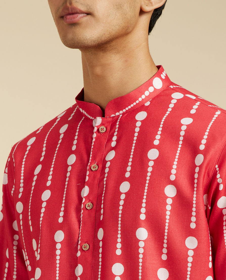 Diwas Men Poppy Red Modish Dotted Printed Kurta Pajama