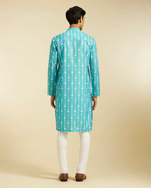 Diwas Men Turquoise Blue Modish Dotted Printed Kurta Pajama