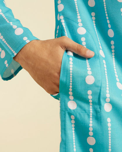 Diwas Men Turquoise Blue Modish Dotted Printed Kurta Pajama