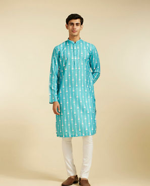 Diwas Men Turquoise Blue Modish Dotted Printed Kurta Pajama