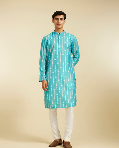 Diwas Men Turquoise Blue Modish Dotted Printed Kurta Pajama