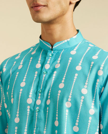 Diwas Men Turquoise Blue Modish Dotted Printed Kurta Pajama