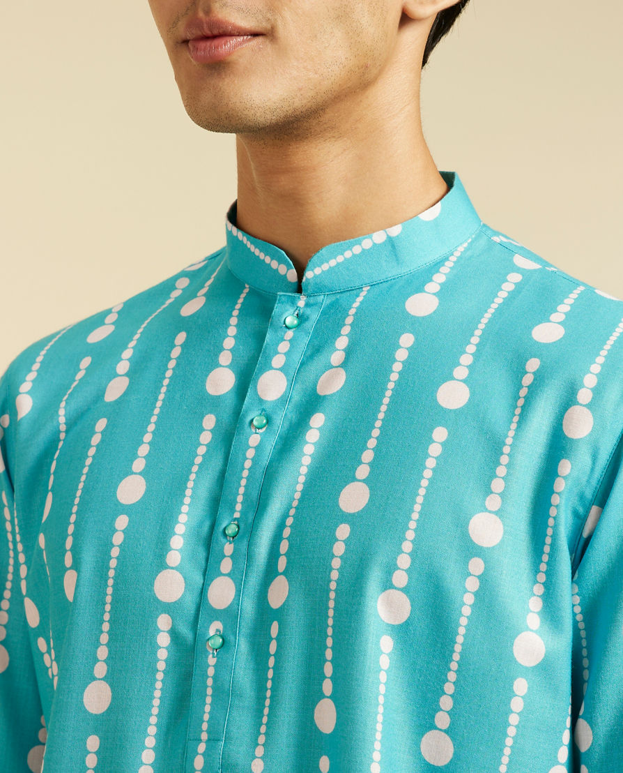 Diwas Men Turquoise Blue Modish Dotted Printed Kurta Pajama