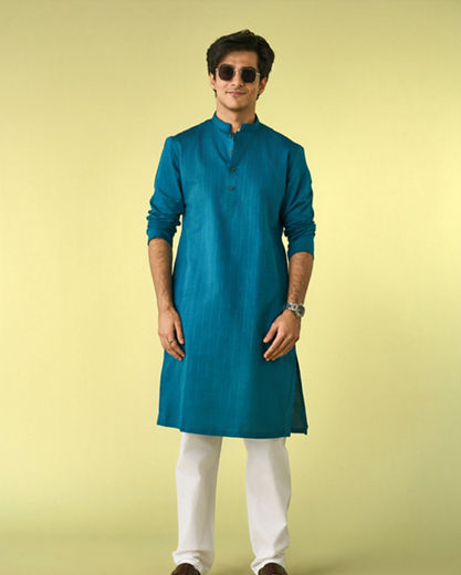 Diwas Men Tranquil Teal Blue Kurta Pajama