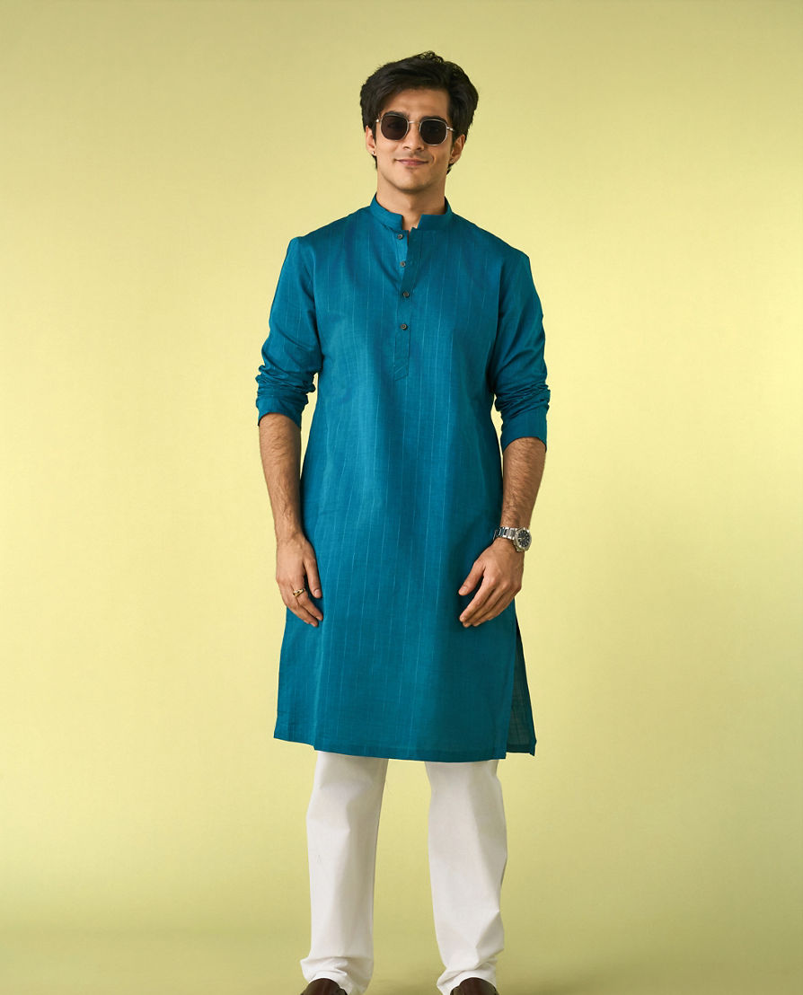 Diwas Men Tranquil Teal Blue Kurta Pajama
