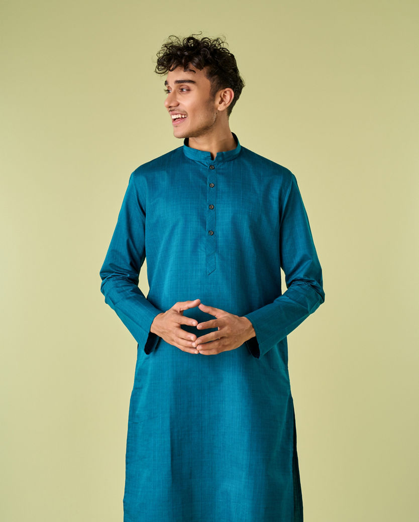 Diwas Men Tranquil Teal Blue Kurta Pajama