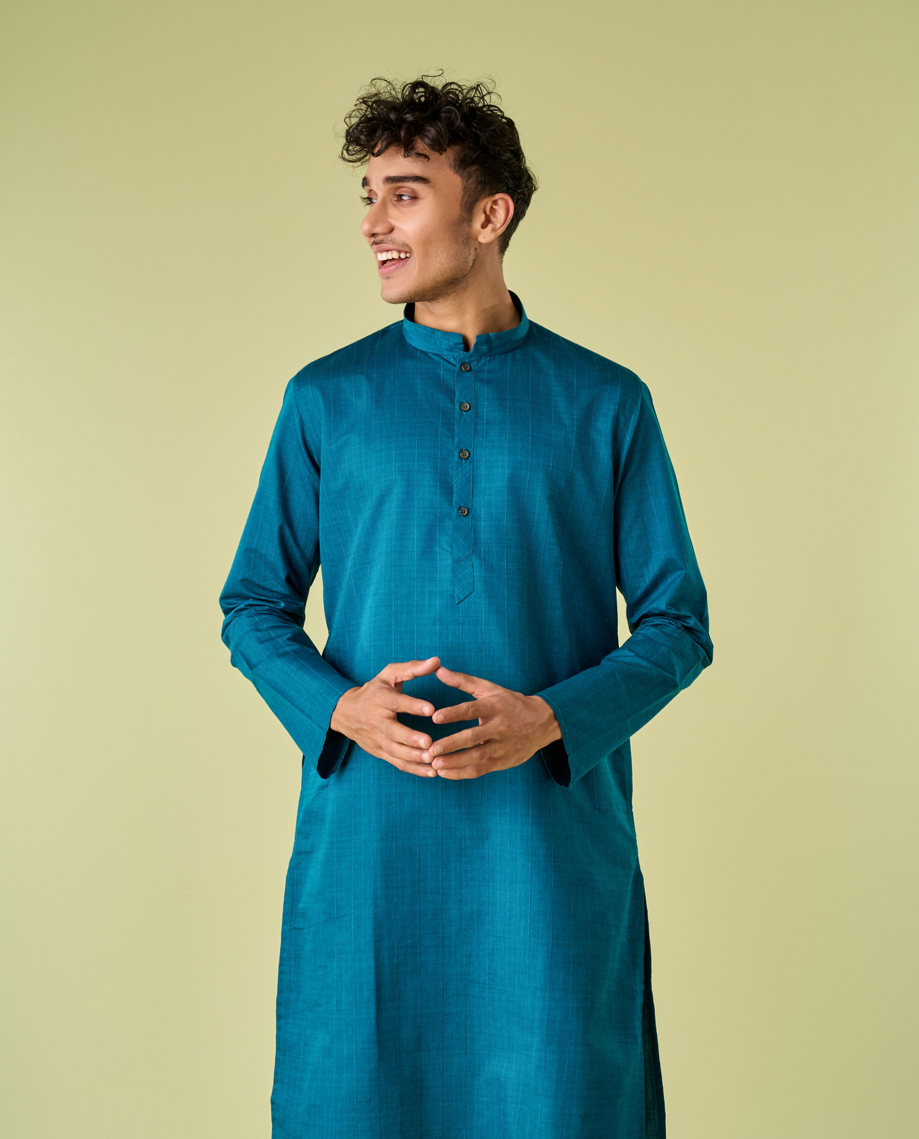 Diwas Men Tranquil Teal Blue Kurta Pajama