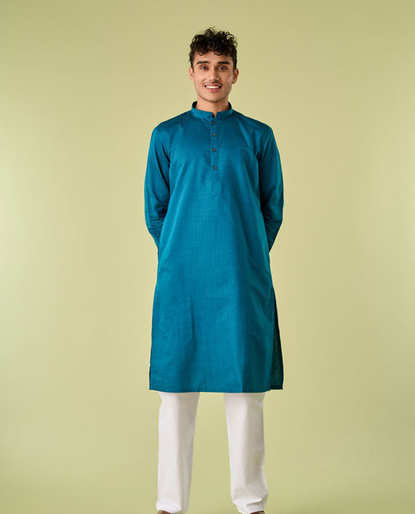 Diwas Men Tranquil Teal Blue Kurta Pajama